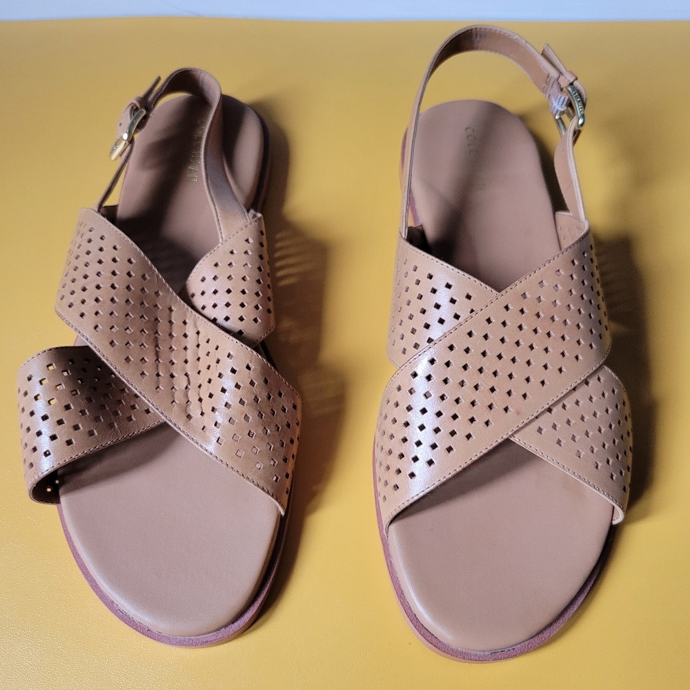 Cole Haan Tan Sandals with Perforated Straps
